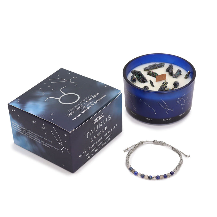 Świeca zodiakalna z kryształem i bransoletką – Byk — zdjęcie 2