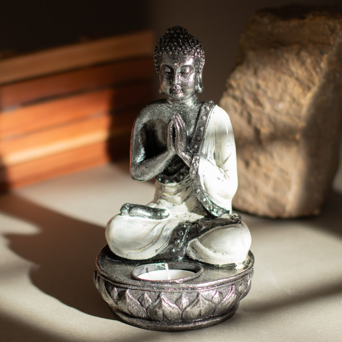 Świecznik Budda – biały, średni — zdjęcie 5