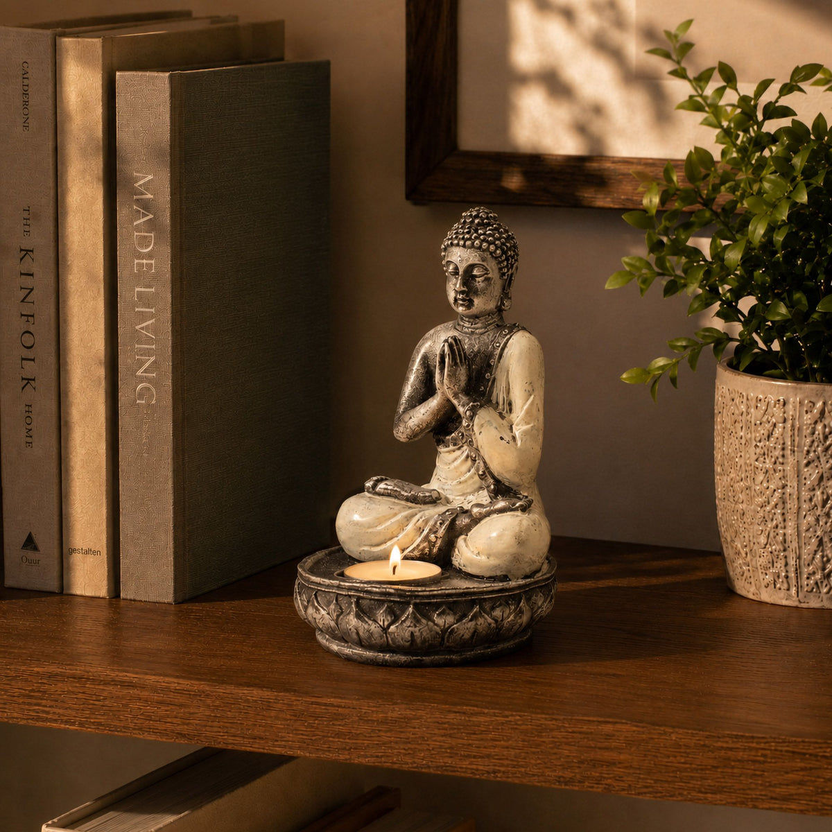 Świecznik Budda – biały, średni — zdjęcie 3