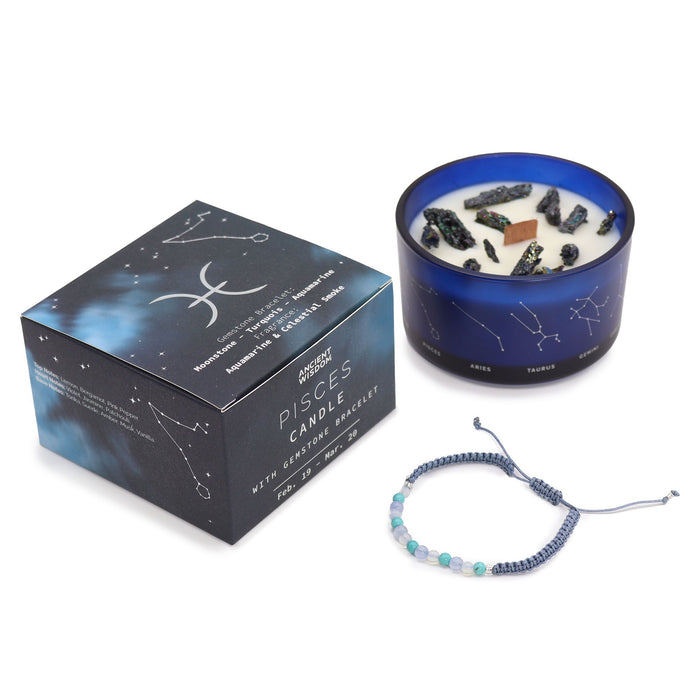 Świeca zodiakalna z kryształem i bransoletką – Ryby — zdjęcie 2