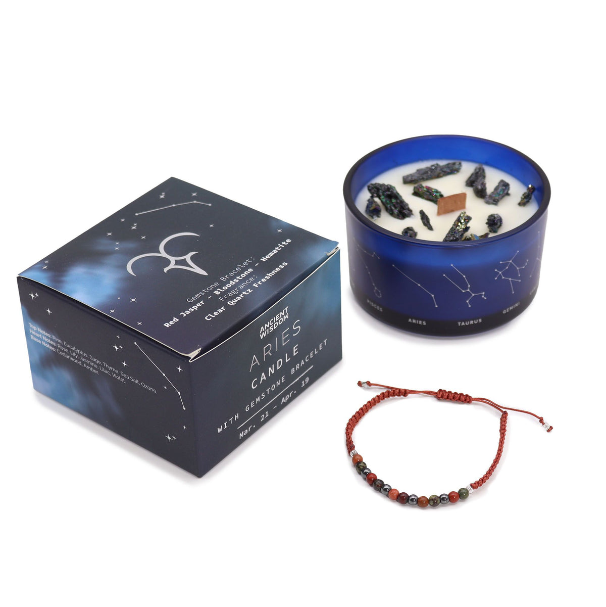 Świeca zodiakalna z kryształem i bransoletką – Baran — zdjęcie 2