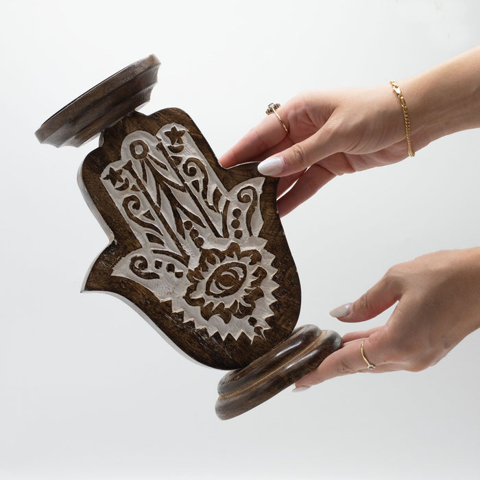 Świecznik z drewna mango – Hamsa, duży