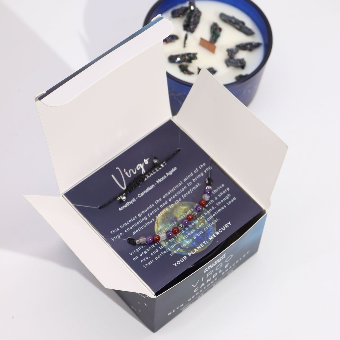 Panna – Świeca Zodiakalna z Kryształem i Bransoletką