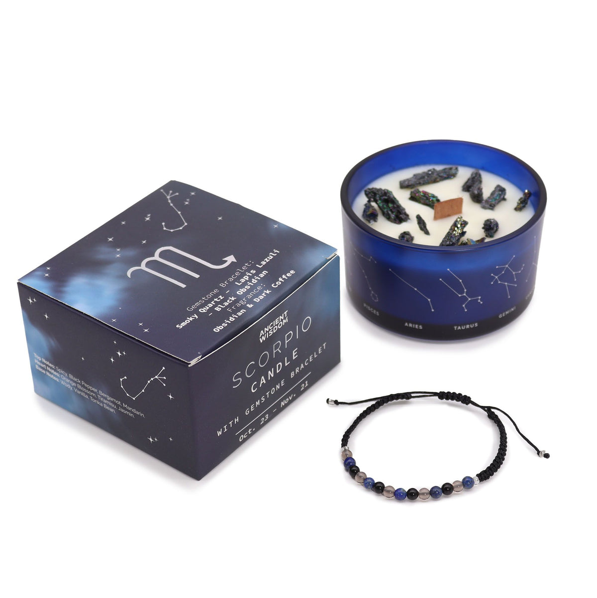 Świeca zodiakalna z kryształem i bransoletką – Skorpion — zdjęcie 5