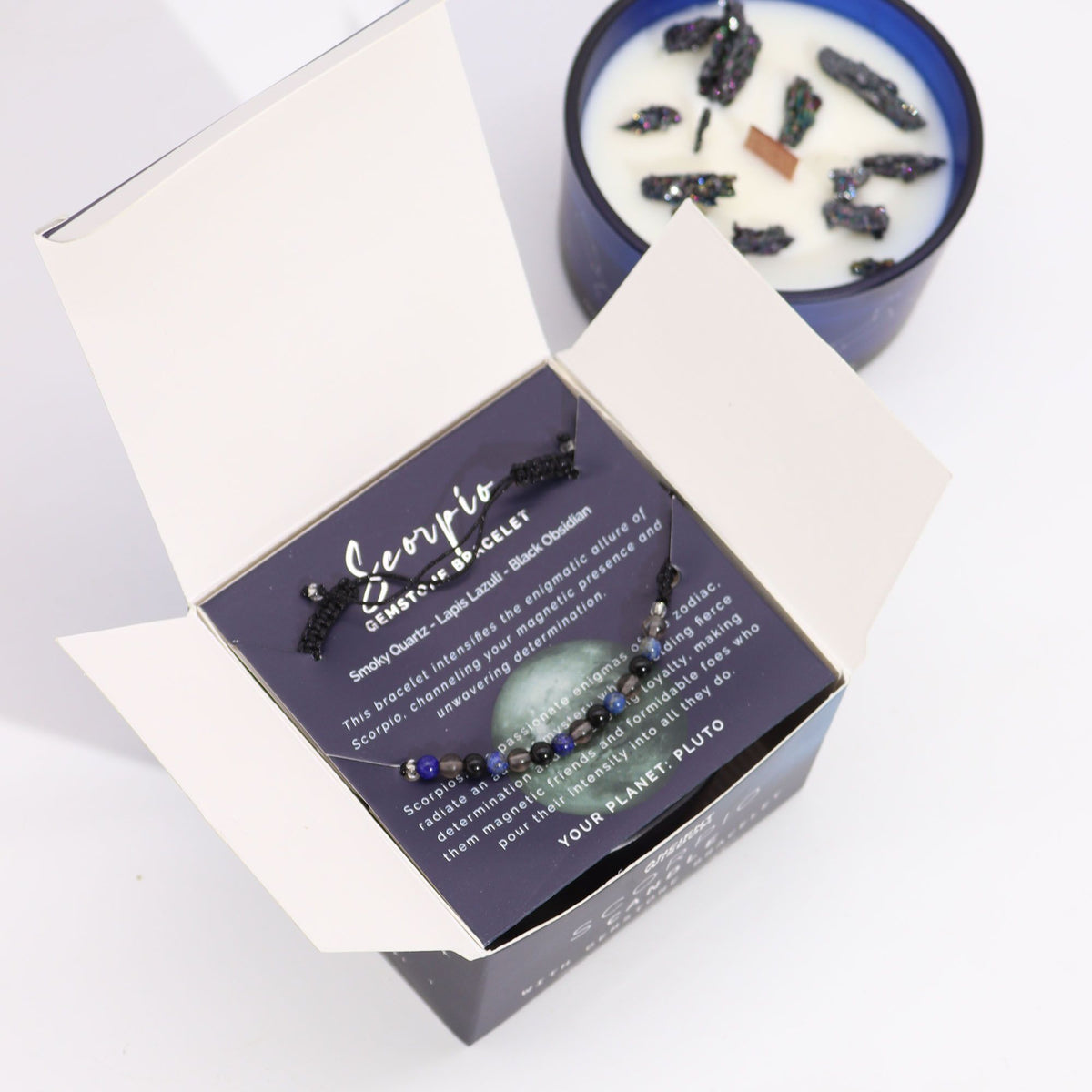 Świeca zodiakalna z kryształem i bransoletką – Skorpion — zdjęcie 6