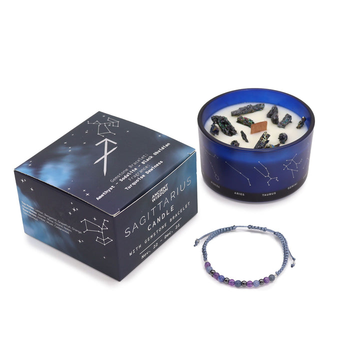 Świeca zodiakalna z kryształem i bransoletką – Strzelec