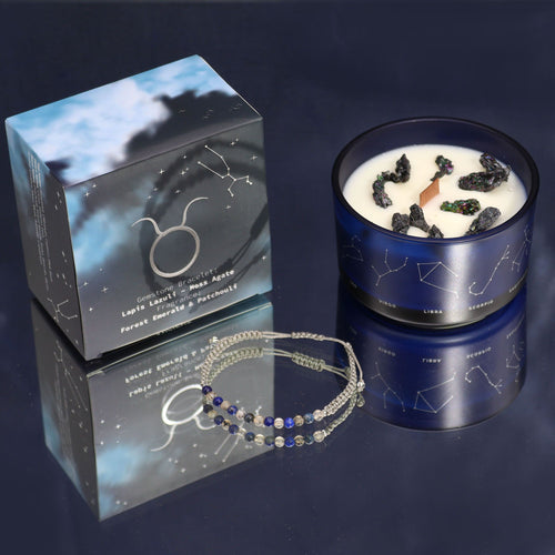 Byk – Świeca Zodiakalna z Kryształem i Bransoletką