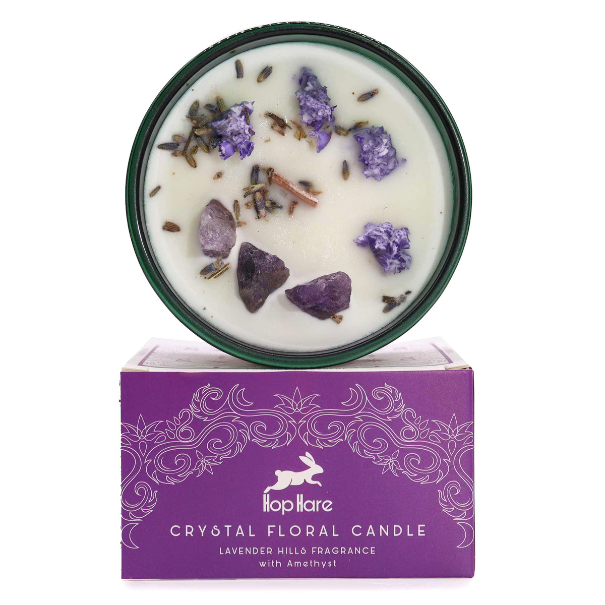 Świeca tarotowa z kryształem i kwiatami – Księżyc
