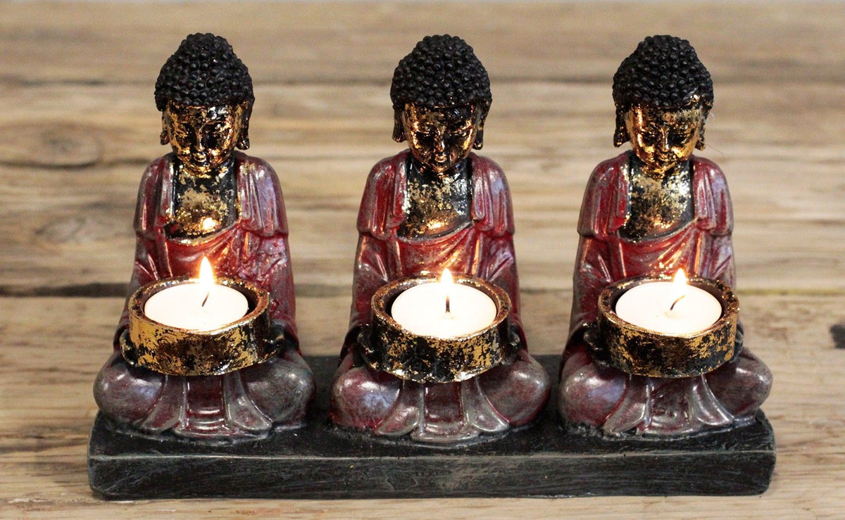 Świecznik Budda – Trzej wyznawcy, patyna — zdjęcie 3