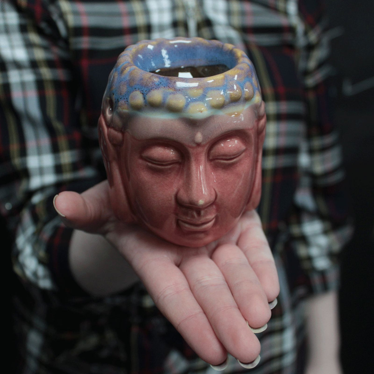 Kominek ceramiczny Budda – Róż i turkus — zdjęcie 3