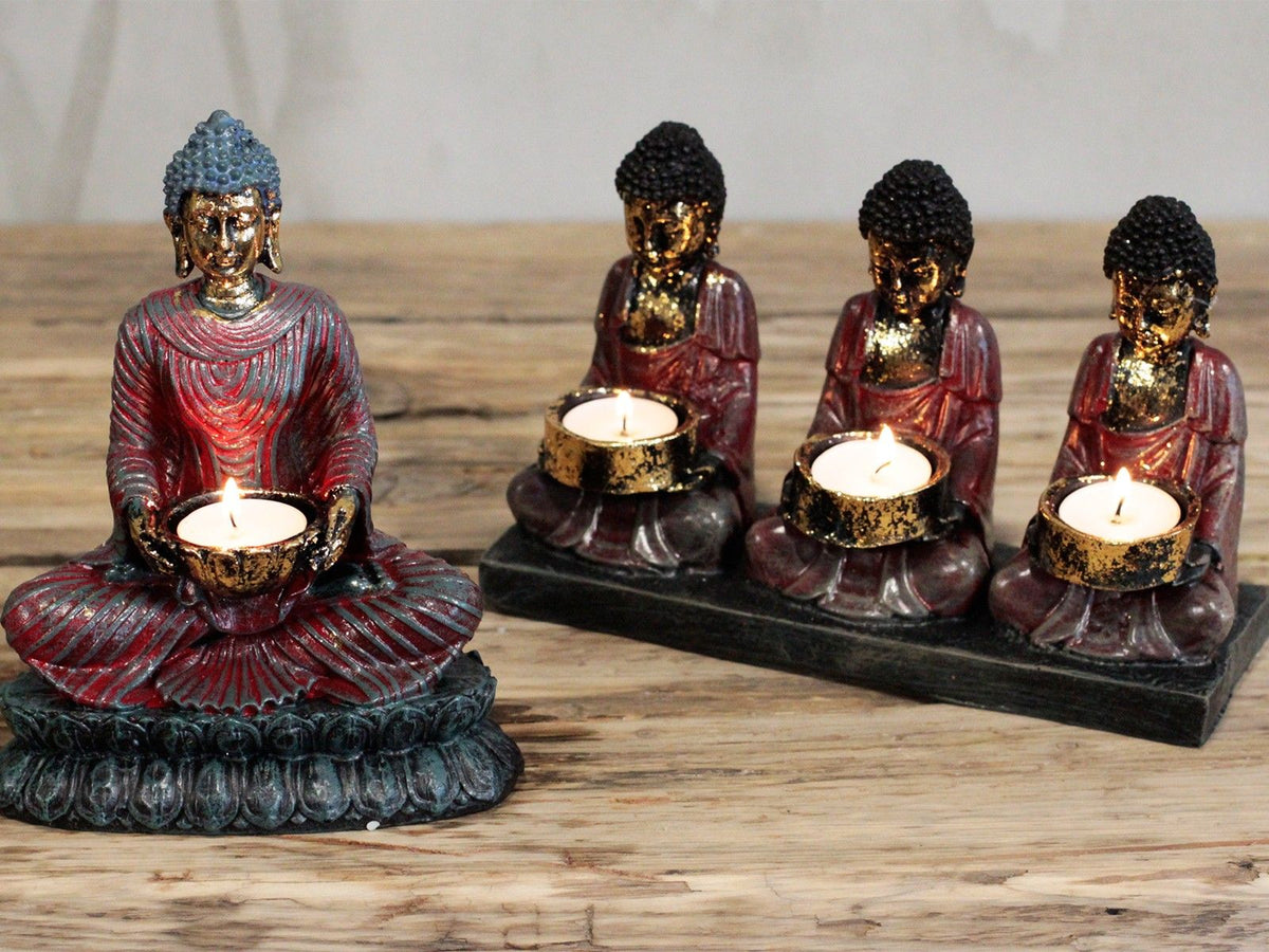 Świecznik Budda – Trzej wyznawcy, patyna — zdjęcie 2