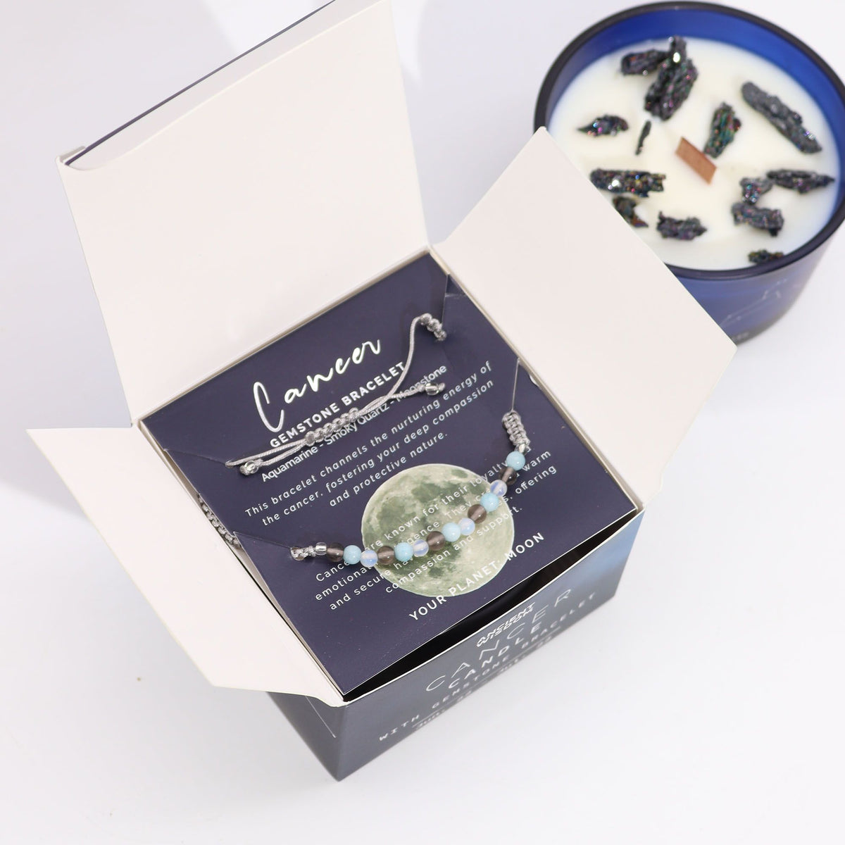 Świeca zodiakalna z kryształem i bransoletką – Rak — zdjęcie 3
