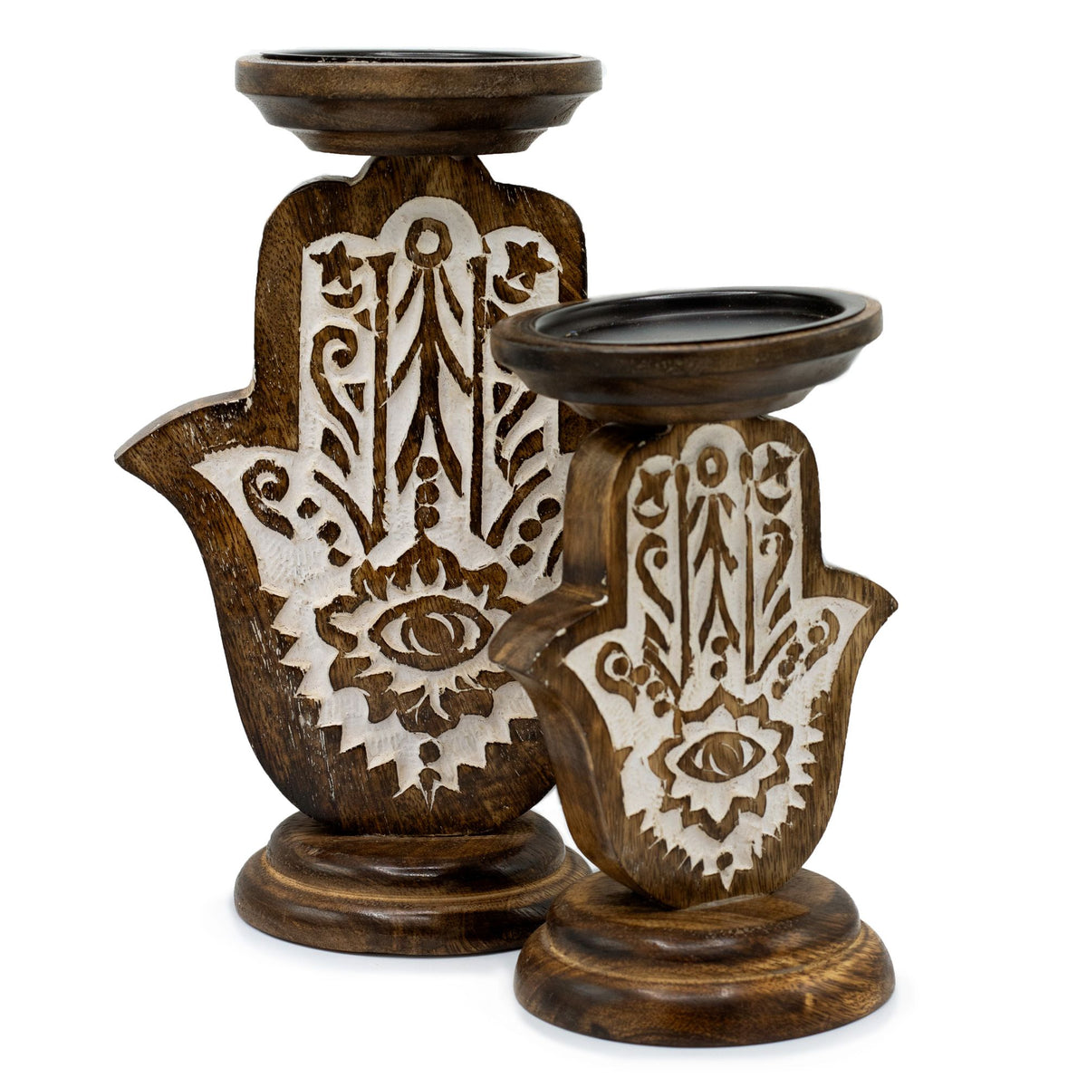 Świecznik z drewna mango – Hamsa, mały