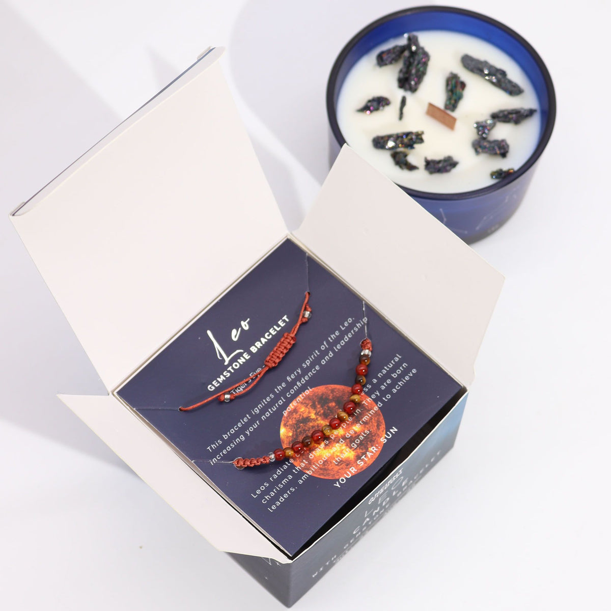 Świeca zodiakalna z kryształem i bransoletką – Lew — zdjęcie 3